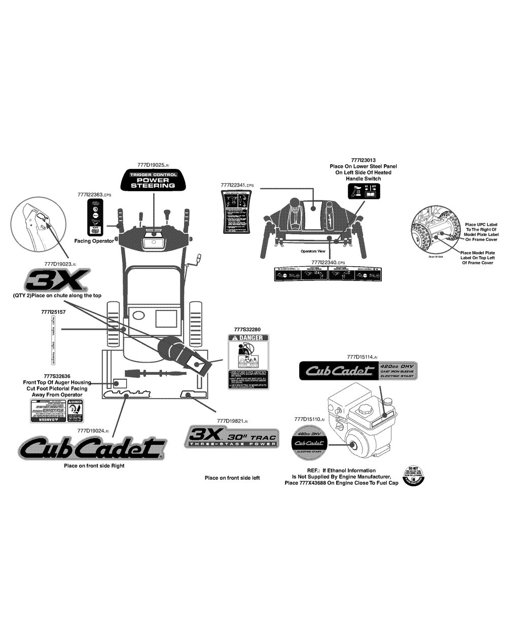 Label Map Diagram and Parts List for 3X30-INCHTRAC31AH77SZ (31AH77SZ710)(2014) Cub Cadet Snow Blower
